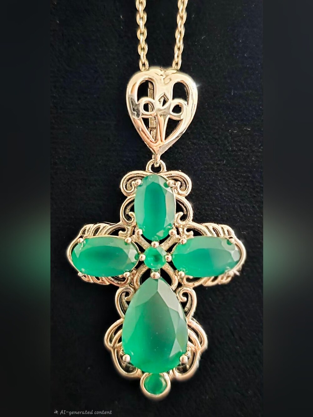 Sterling Silver Syn. Emerald Cross Necklace